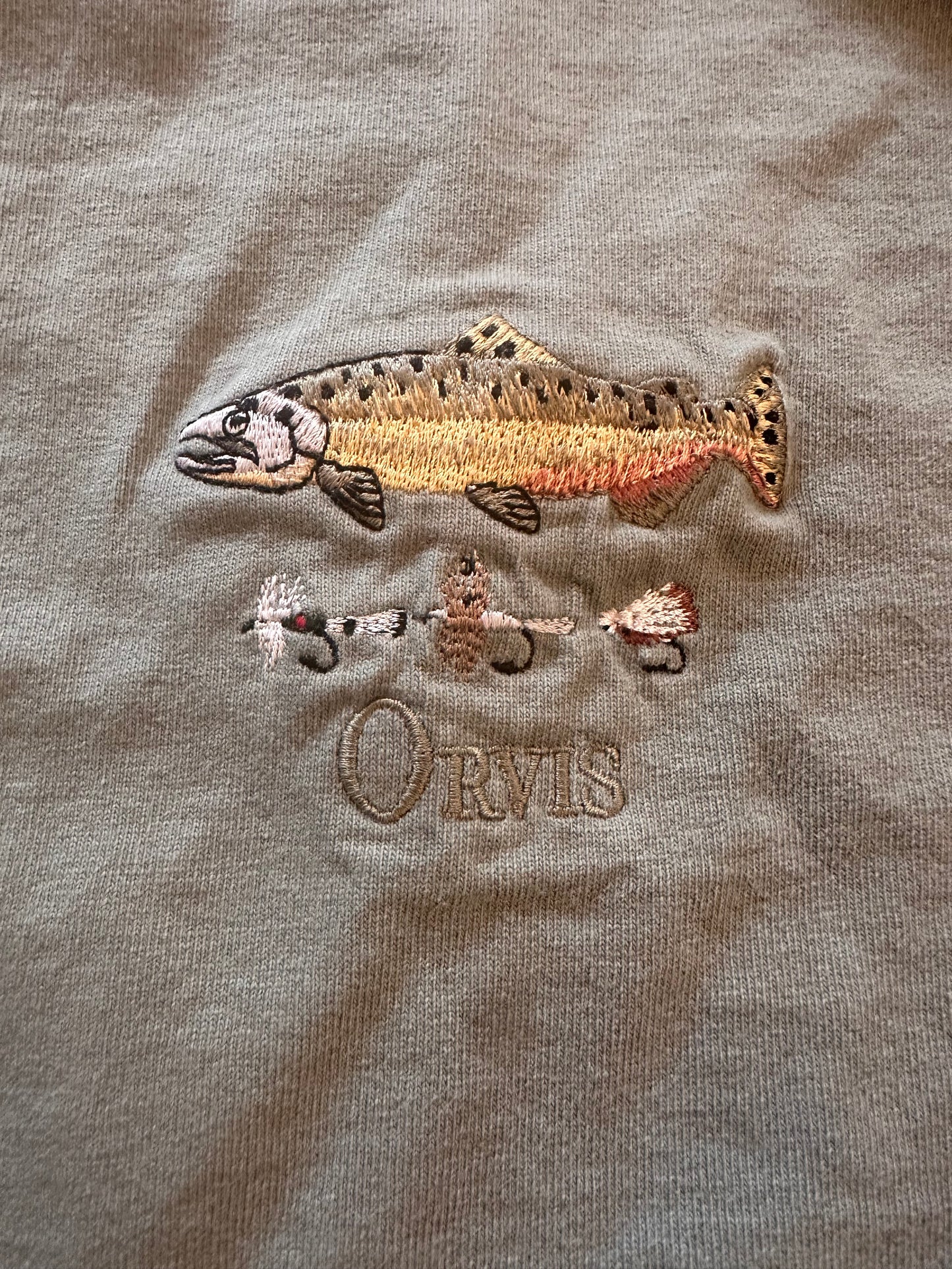 Vintage Orvis Long Sleeve (L) Embroidered Trout & Flies Logo - Sage