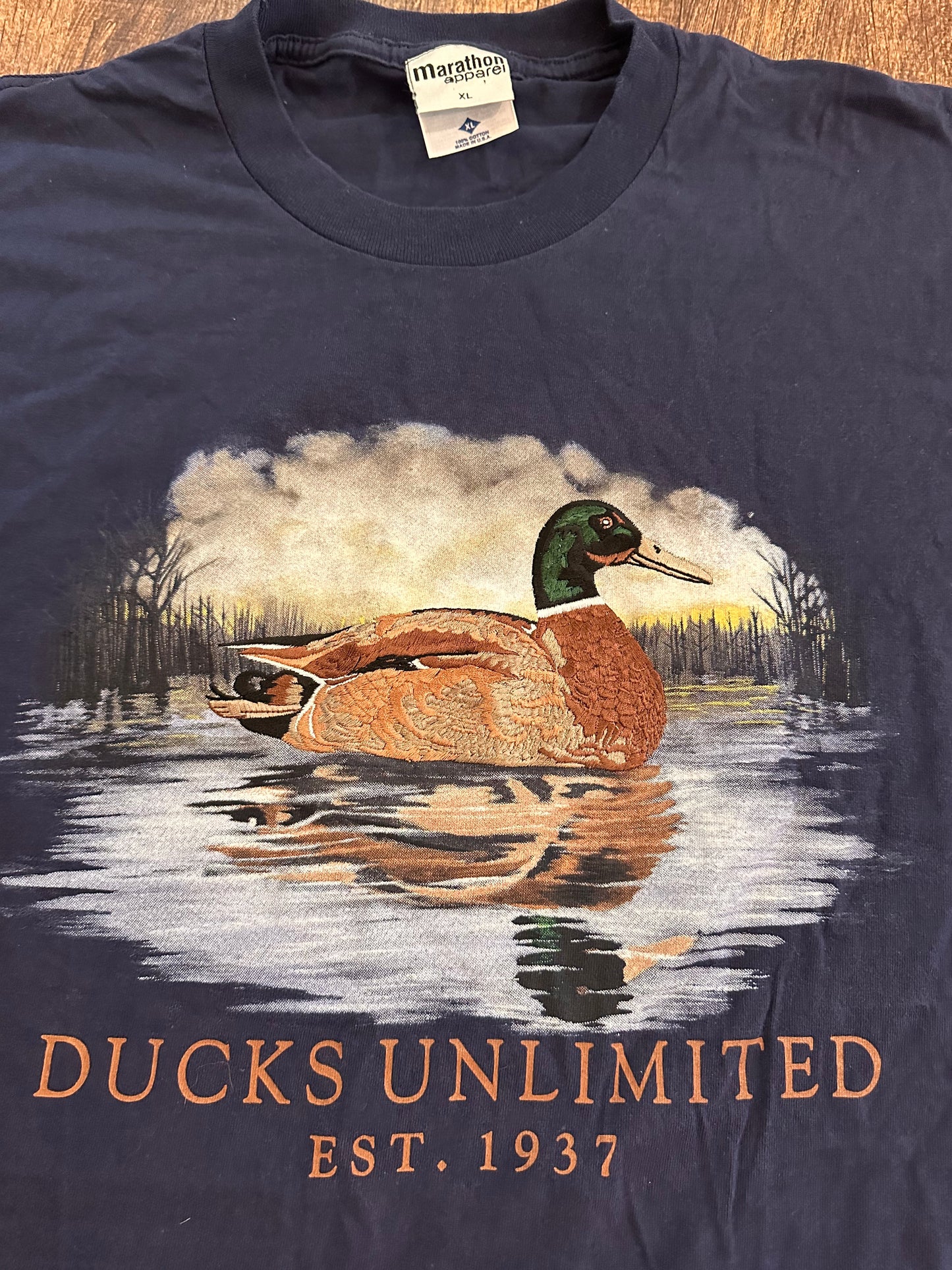 Vintage Ducks Unlimited Tshirt (XL) Embroidered Mallard - Navy
