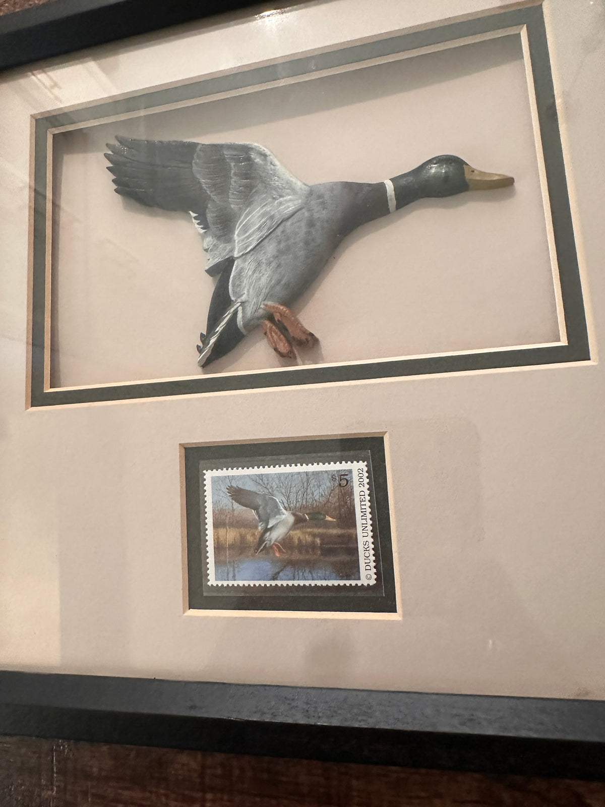 Vintage 2002 Ducks Unlimited Framed 3D Duck with $5 Stamp