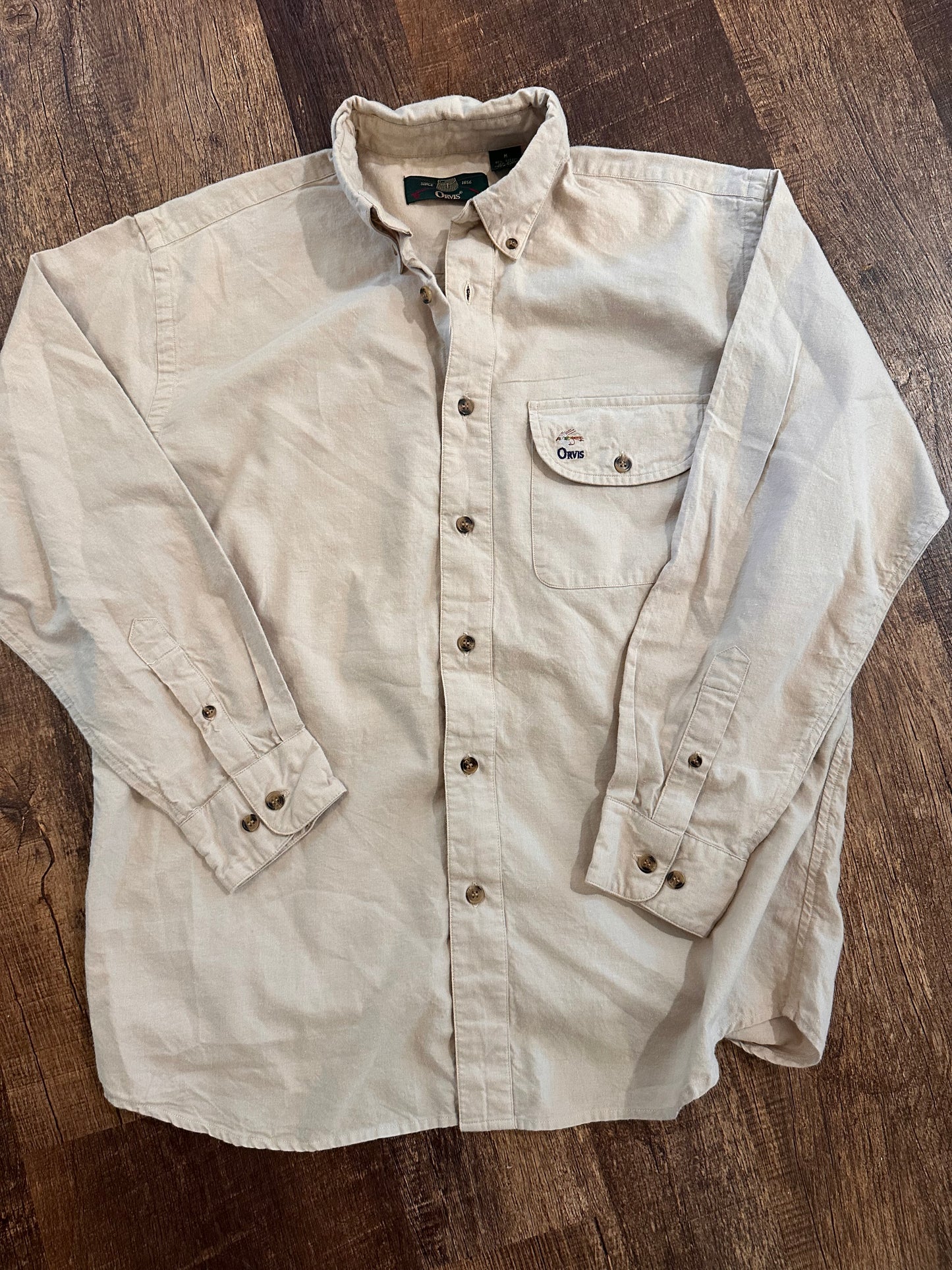 Vintage Orvis Button Down (M) Embroidered Logo - Khaki / Beige