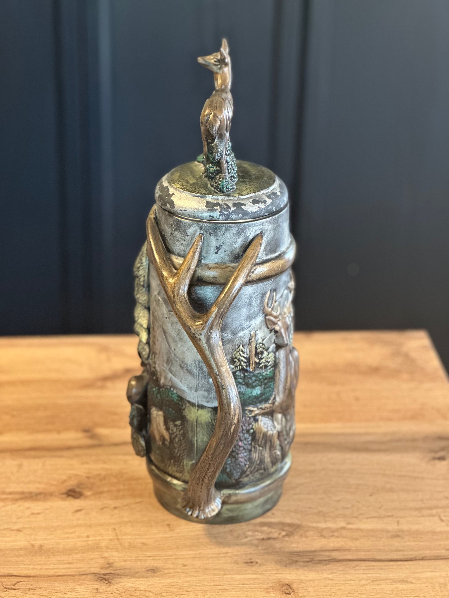 Vintage Large 3D Stein - Deer Scene with Removable Lid