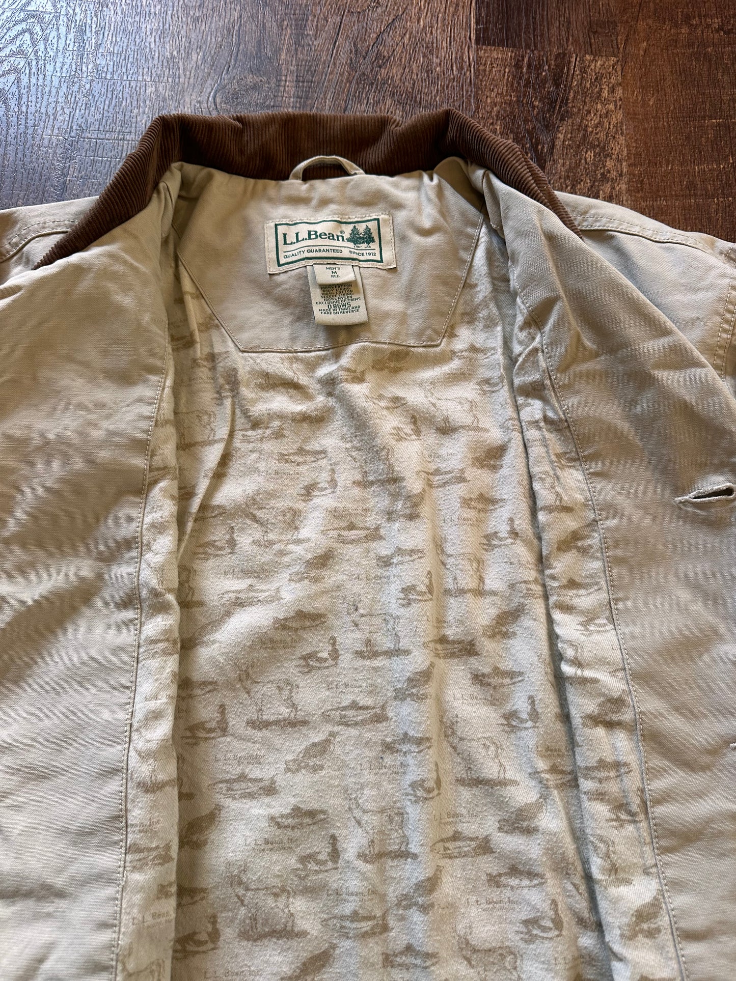 Vintage L.L. Bean Chore Coat (M) Trout Deer Duck Lining Fish Hunt Camp - Cream/Gray