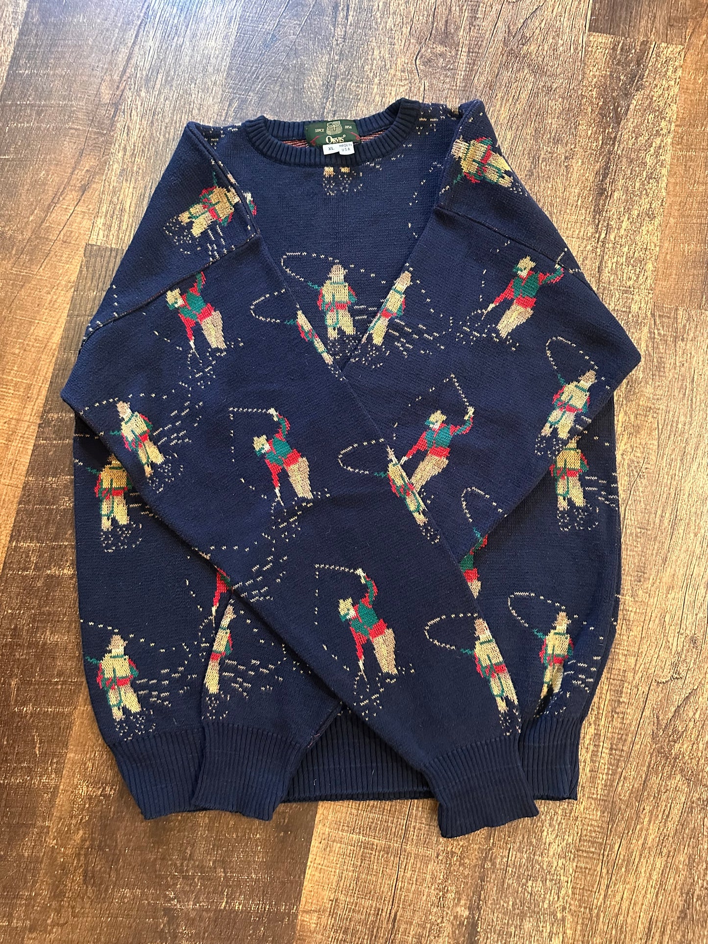 Vintage Orvis Crewneck (XL) Fly Fisherman Motif - Navy