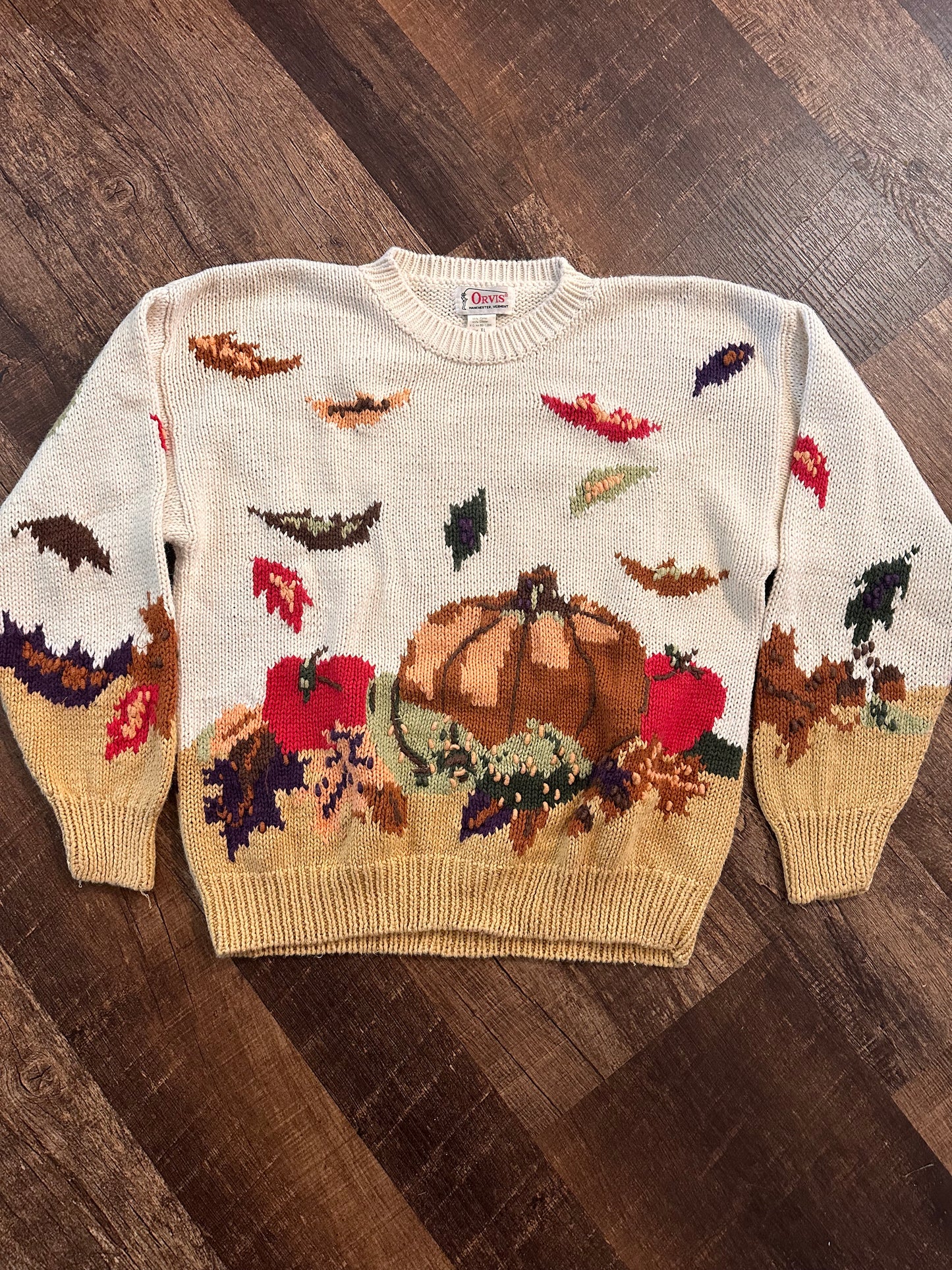 Vintage Orvis Sweater (XL) Autumn Pumpkin Scene