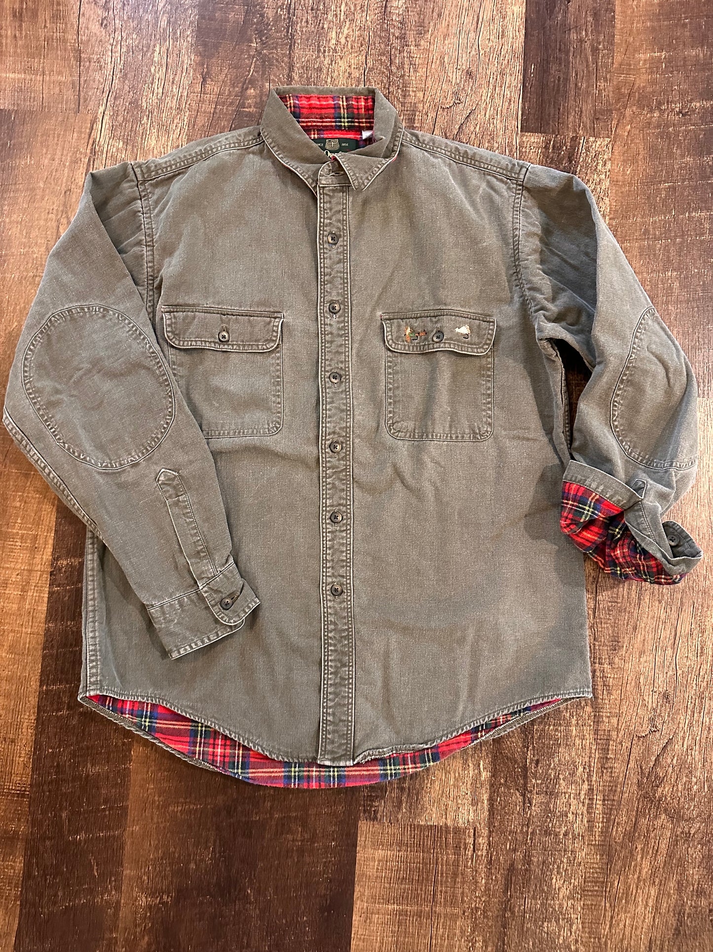 Vintage Orvis Button Down Flannel Lined (M) Embroidered Flies - Gray