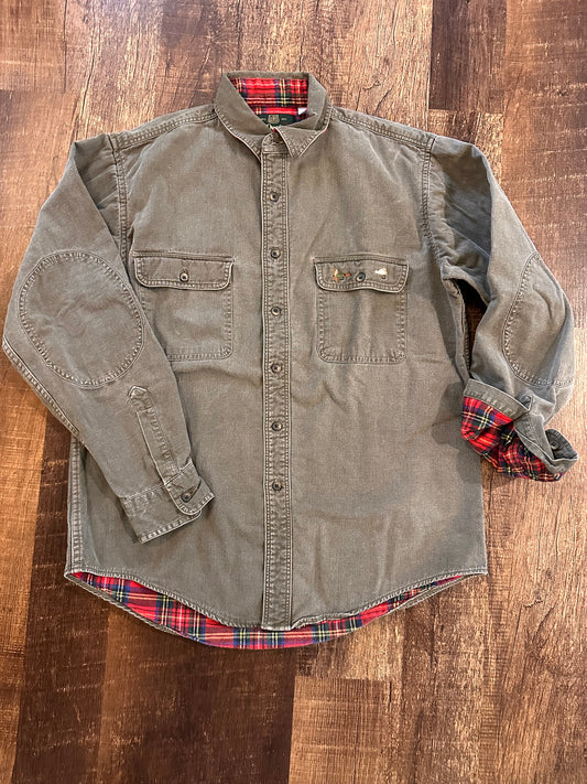 Vintage Orvis Button Down Flannel Lined (M) Embroidered Flies - Gray
