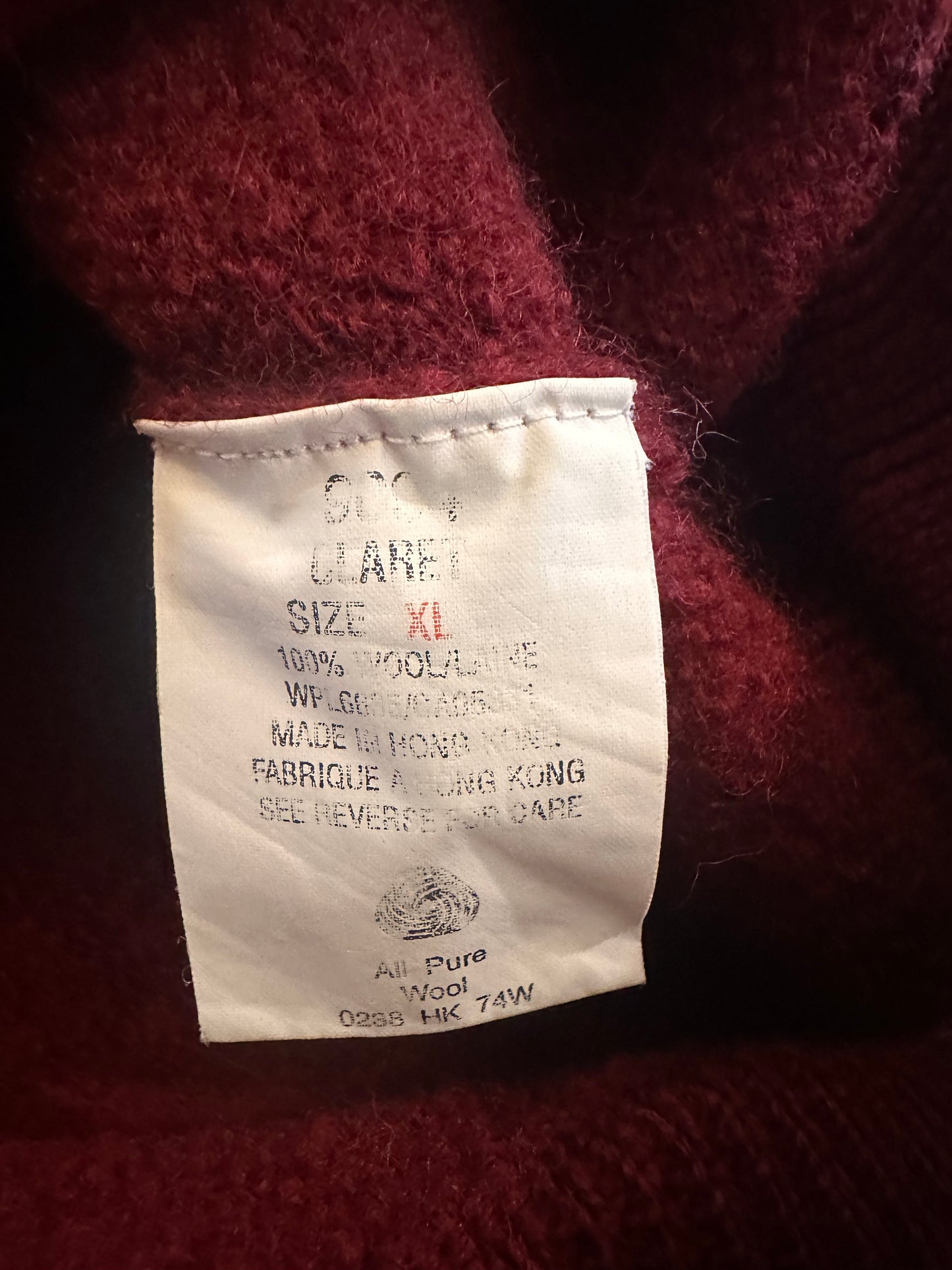 Vintage Woolrich Sweater (XL) Embroidered Fishermen Boat Scene - Maroon (Pure Wool)