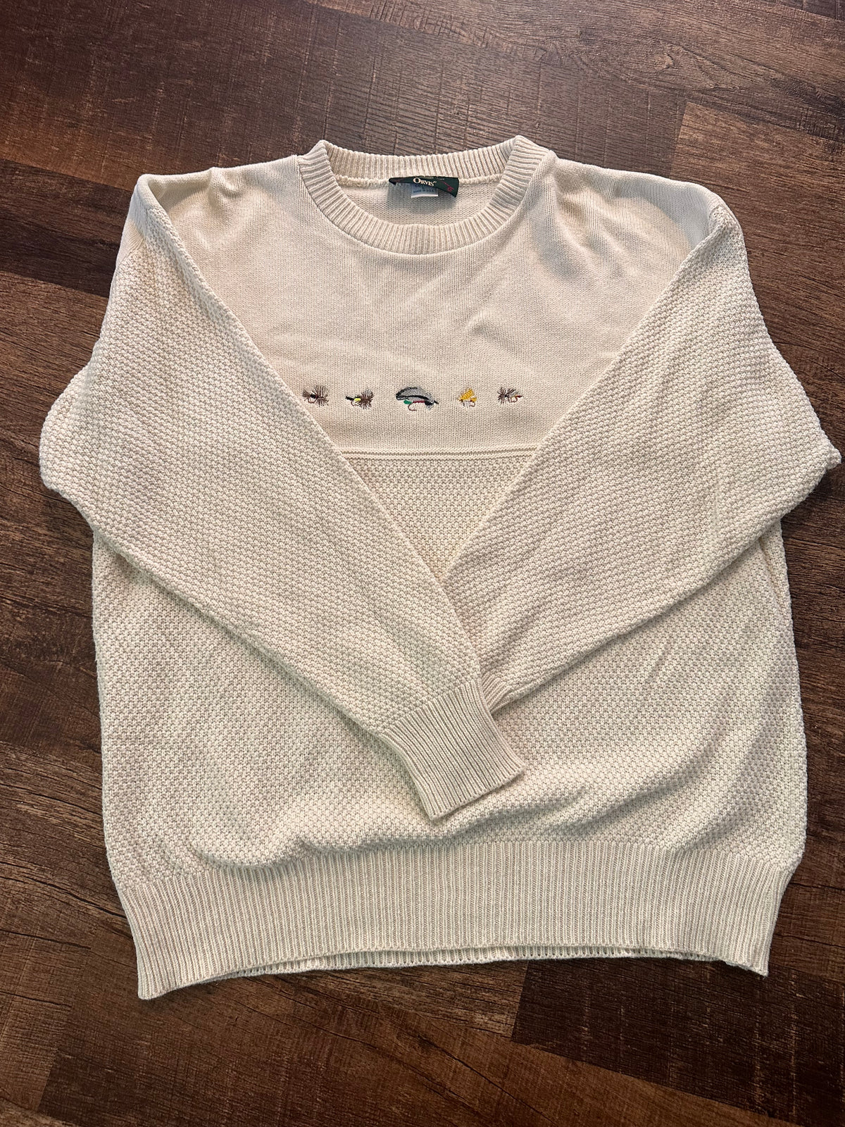 Vintage Orvis Sweater (L) Embroidered Flies