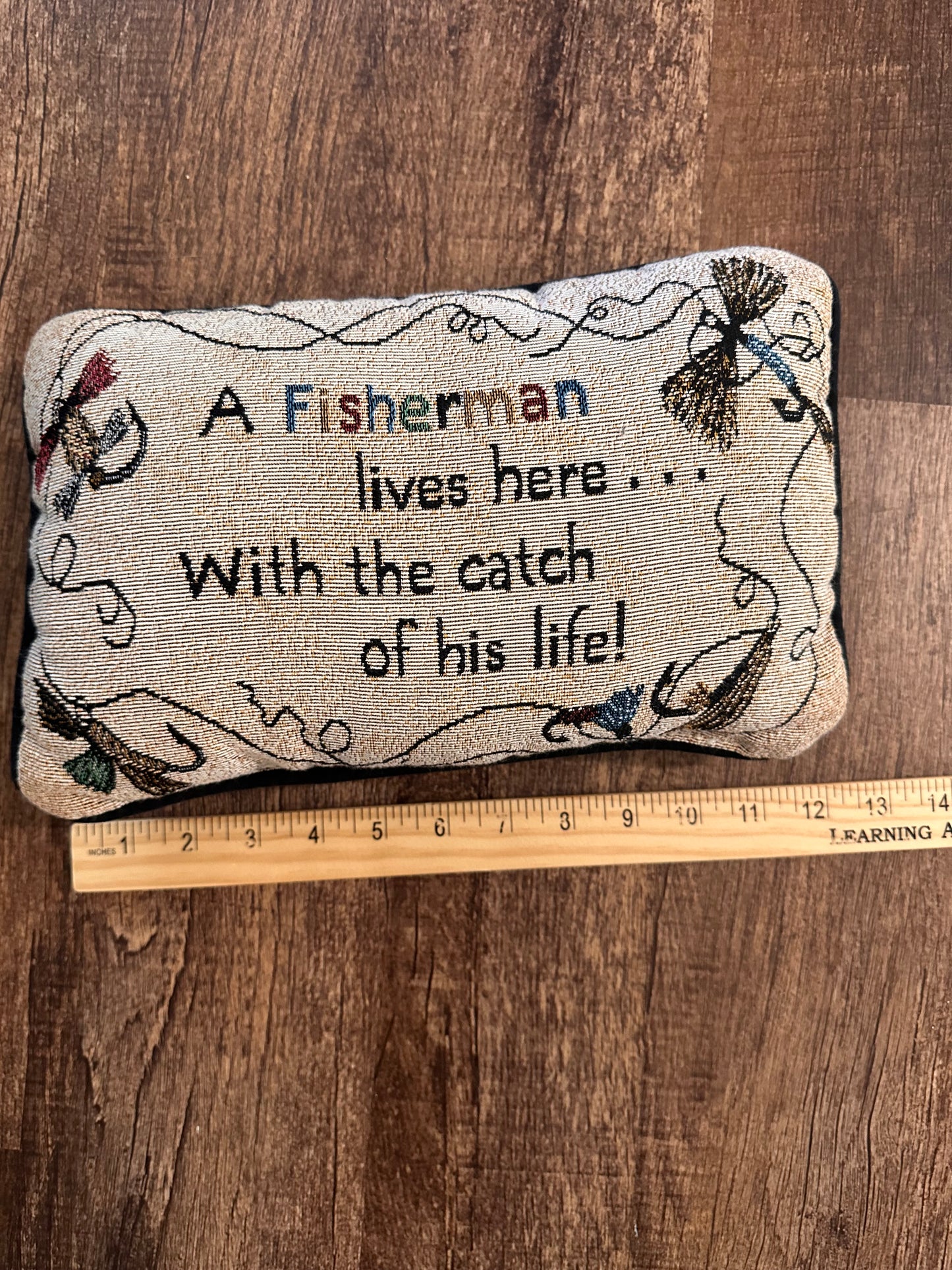 Vintage Tapestry Pillow - Fisherman Catch of his Life