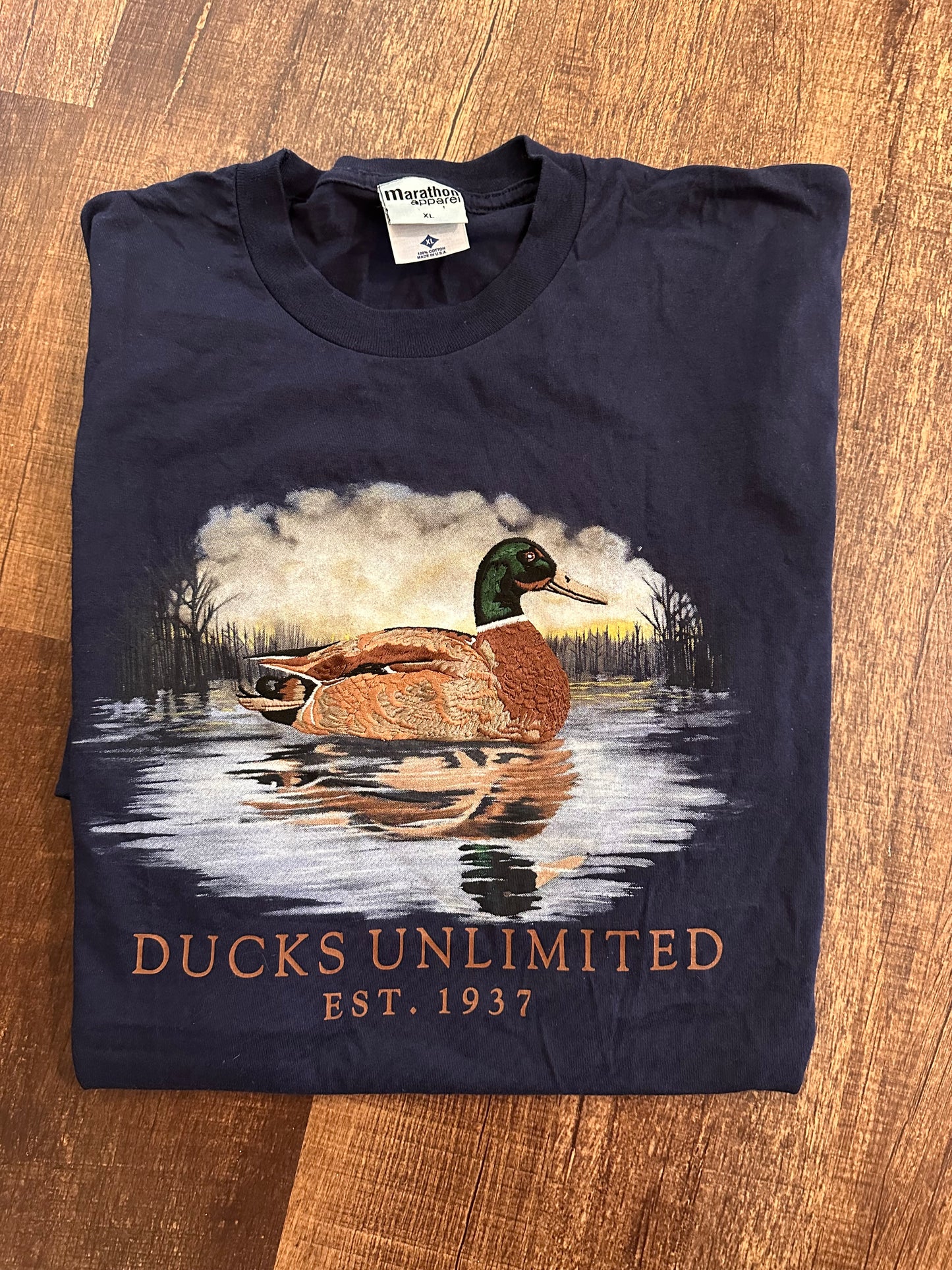 Vintage Ducks Unlimited Tshirt (XL) Embroidered Mallard - Navy