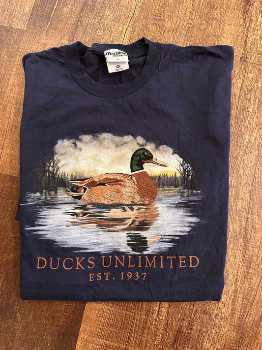 Vintage Ducks Unlimited Tshirt (XL) Embroidered Mallard - Navy