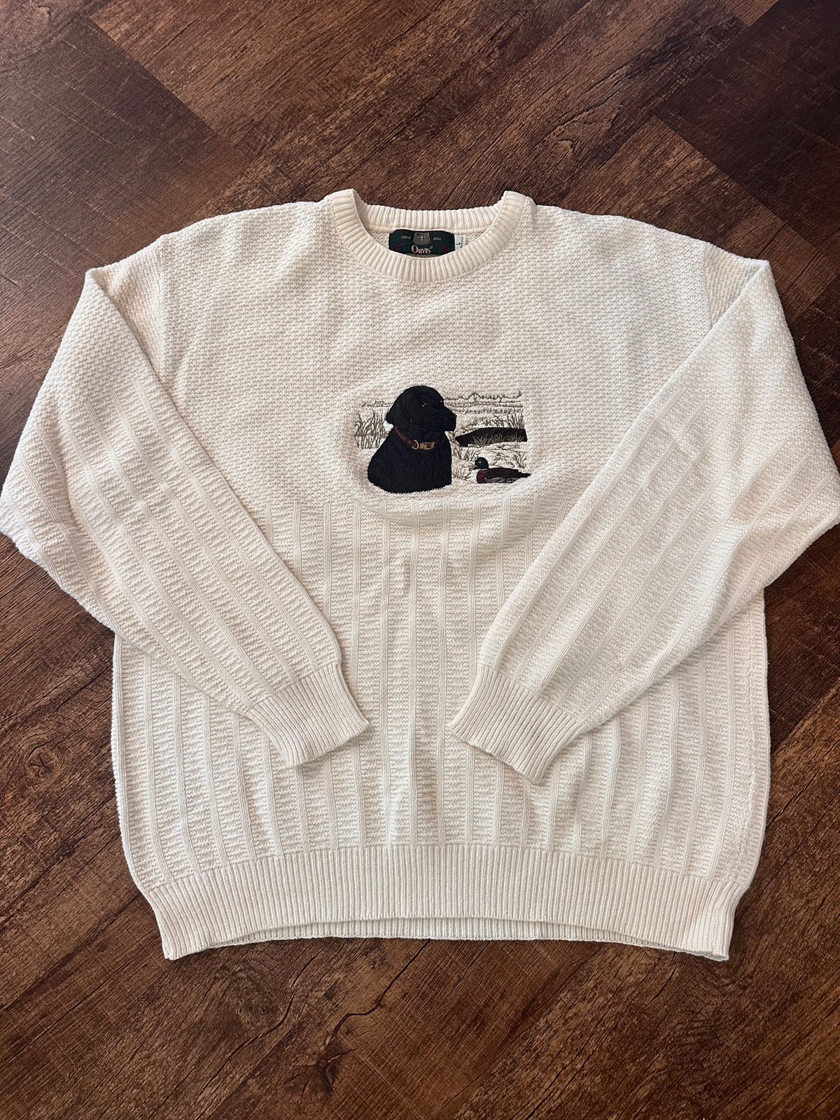 Vintage Orvis Sweater (L) Embroidered Black Lab and Duck