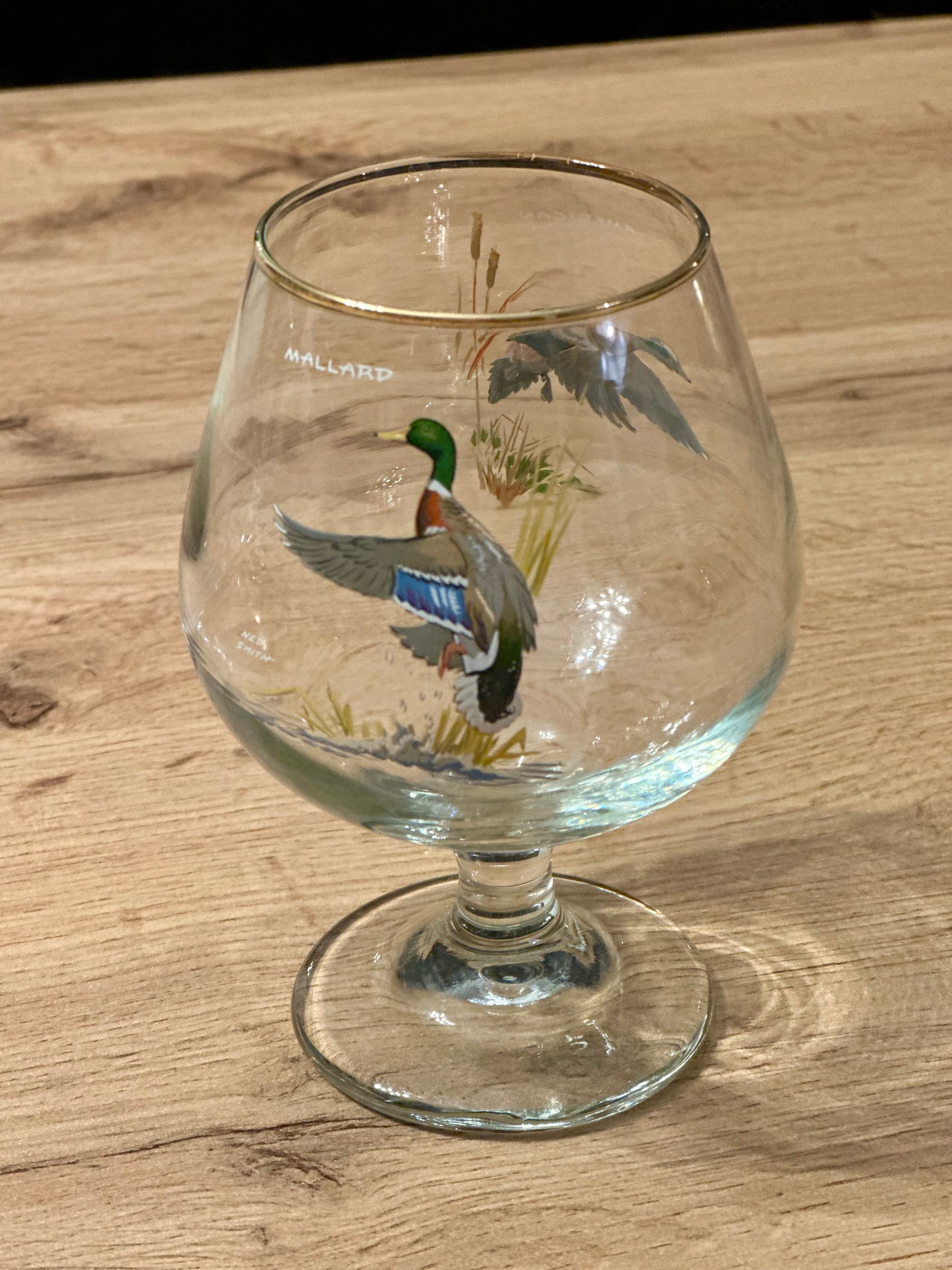 Vintage Rare Ned Smith Snifters (4) and Decanter - Waterfowl Edition