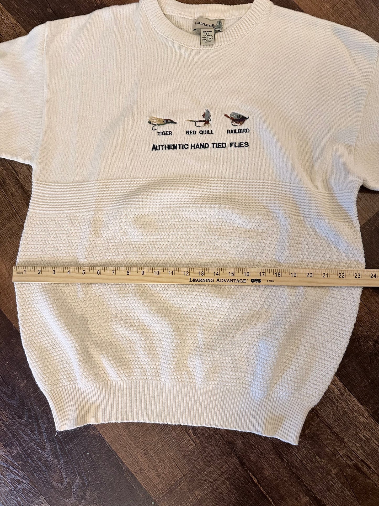 Vintage Fieldmaster Sweater (LT) Embroidered Authentic Hand Tied Flies Cream White