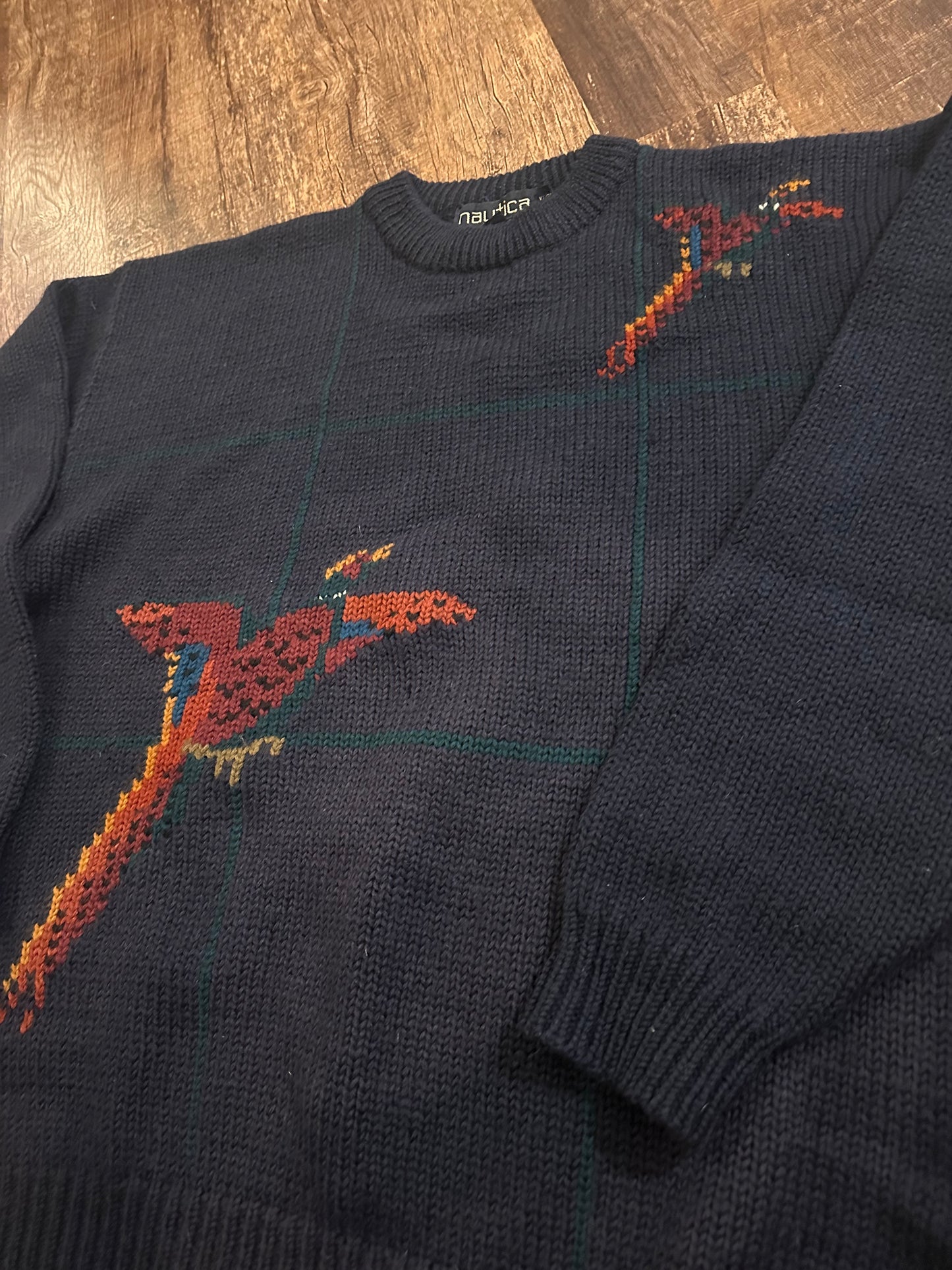 Vintage Nautica Knit Wool Sweater (XL) Pheasant Intarsia