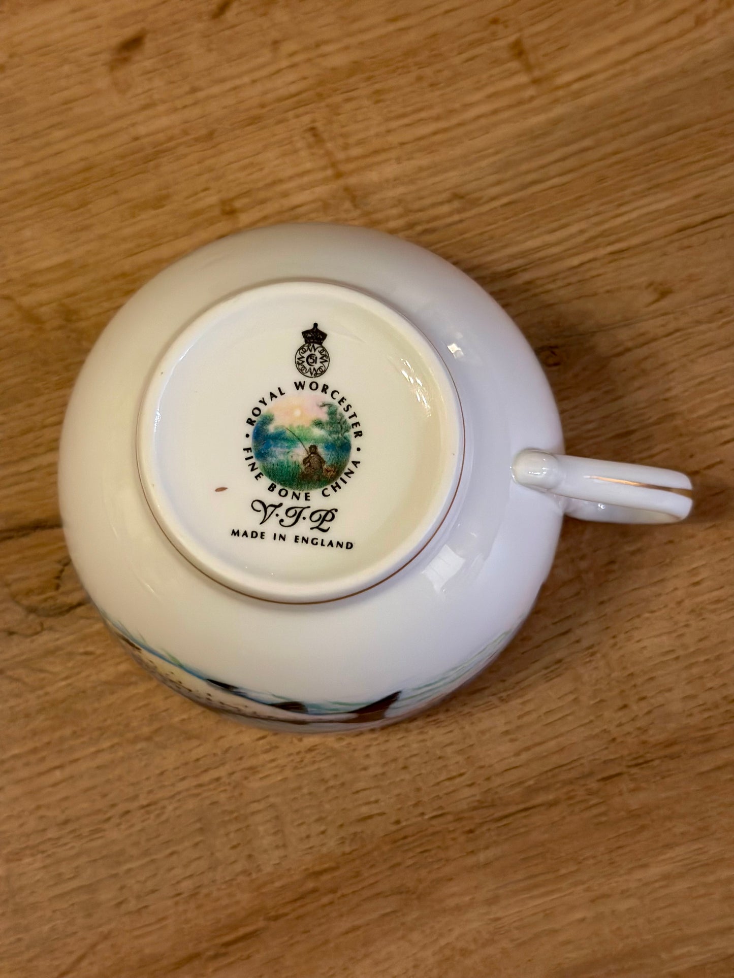 Rare Vintage Royal Worcester Cup and Saucer “To A Very Important Person” Trout and Fly Fishing Scenes