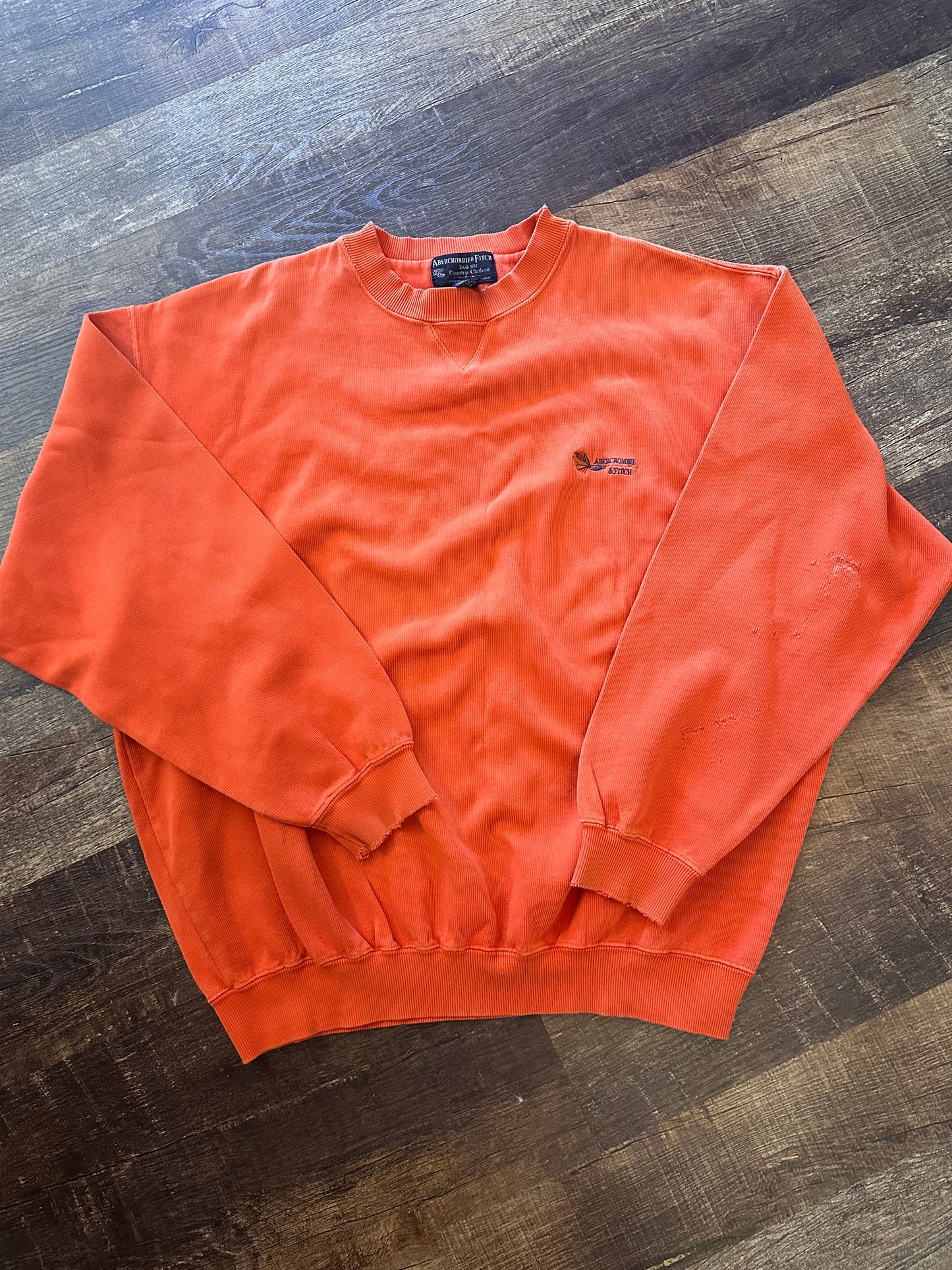 Vintage Distressed Abercrombie and Fitch Crewneck (L) Embroidered Fly Logo - Orange
