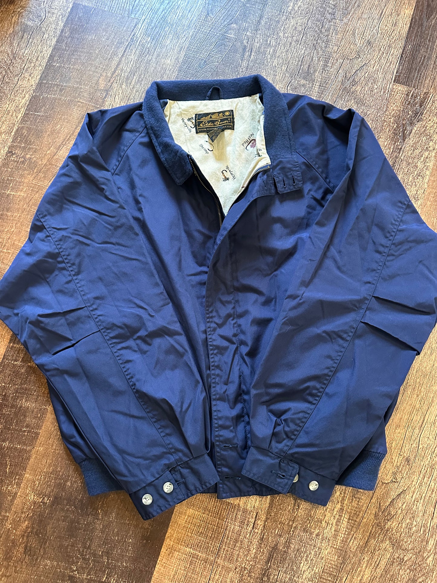 Vintage Eddie Bauer Bomber Jacket (XL) Fly Lining - Navy