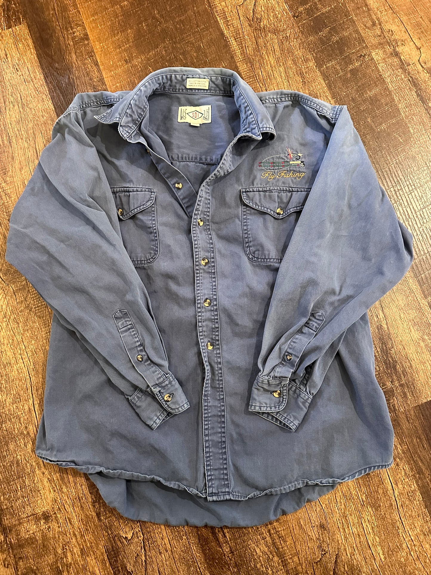 Vintage SDI Button Down (L) Embroidered Fly Fishing