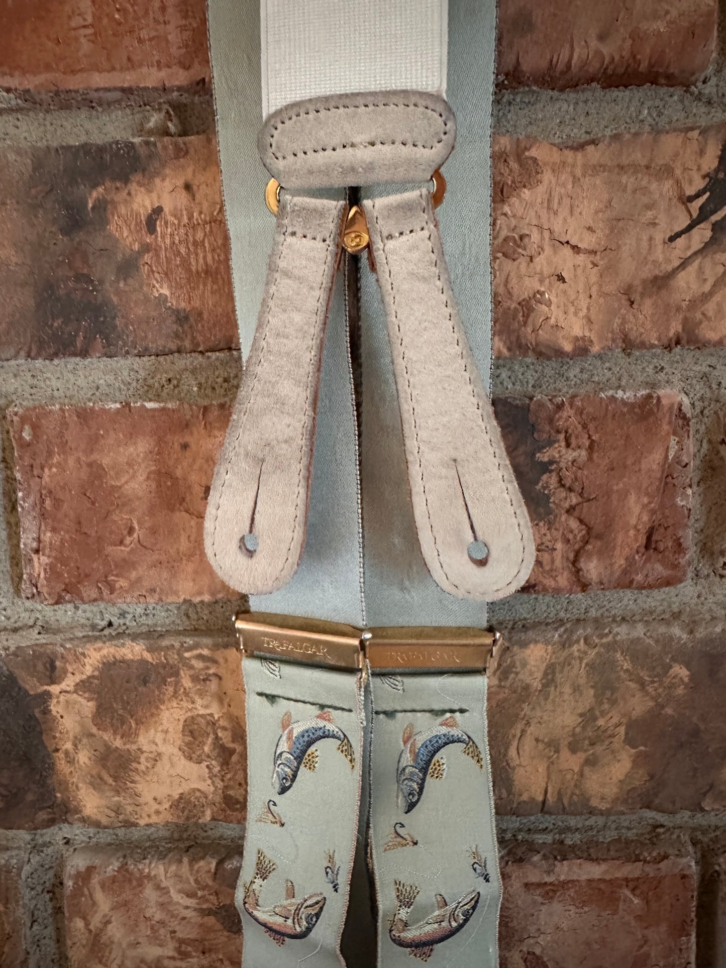 Vintage Trafalgar Silk Suspenders - Fly Fishing Trout Theme