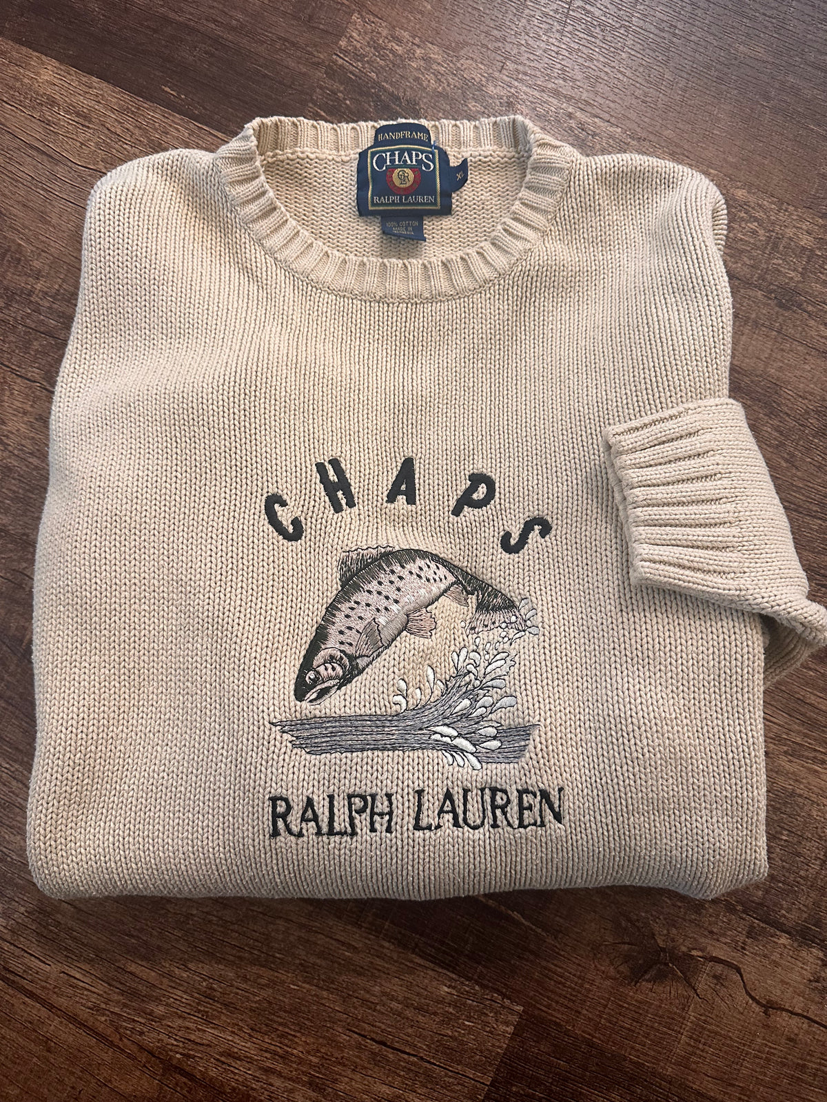 Vintage Chaps Ralph Lauren Sweater (XL) Embroidered Jumping Trout