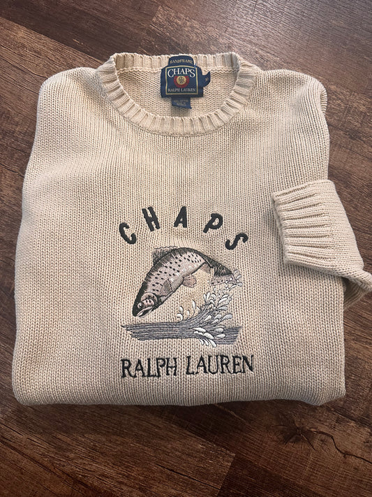 Vintage Chaps Ralph Lauren Sweater (XL) Embroidered Jumping Trout