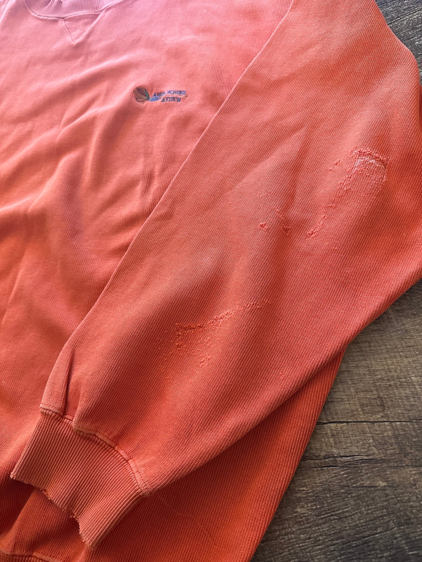 Vintage Distressed Abercrombie and Fitch Crewneck (L) Embroidered Fly Logo - Orange