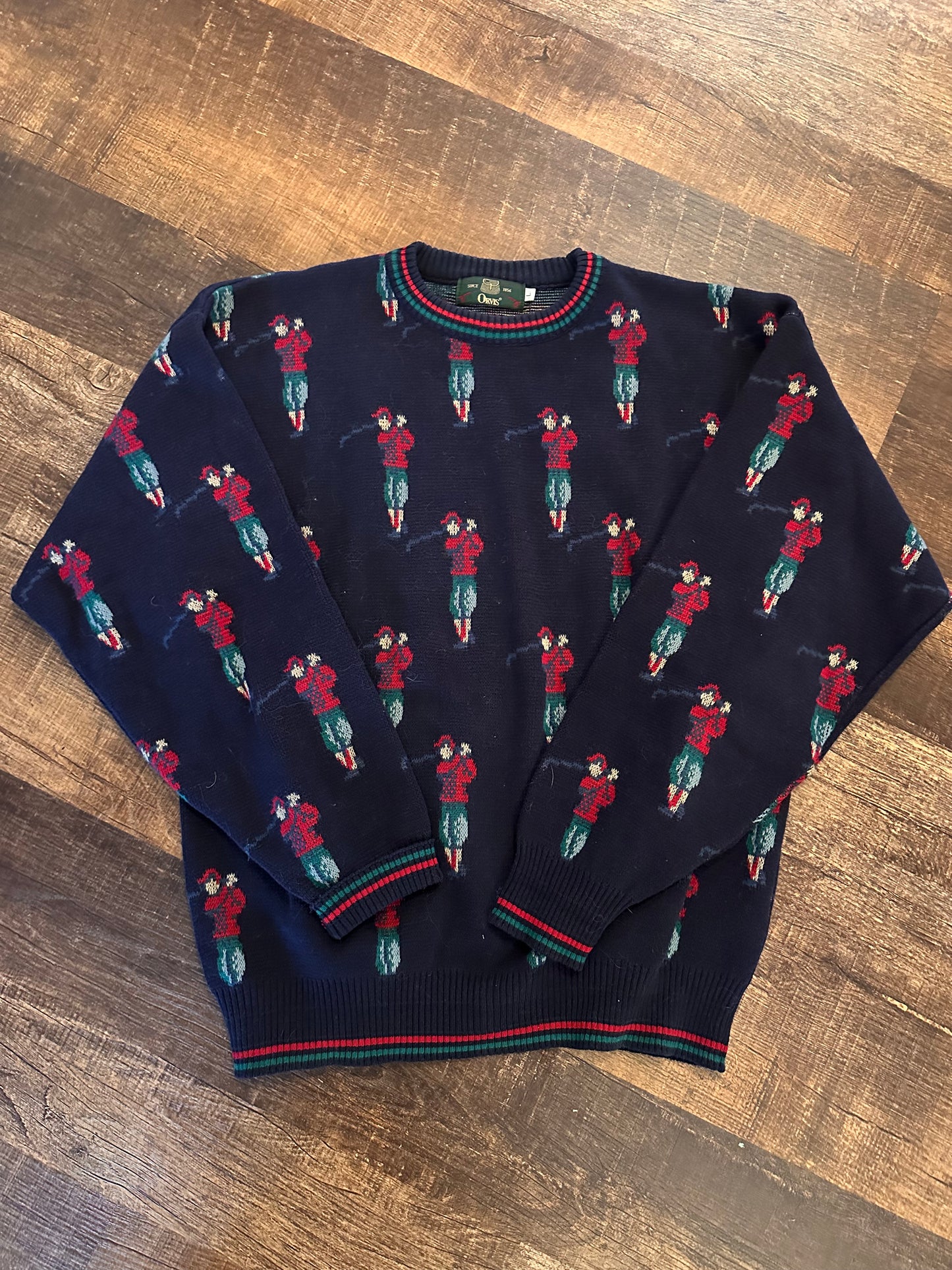 Vintage Orvis Knit Sweater (L) Golfer Motif - Navy