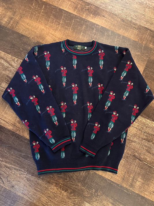 Vintage Orvis Knit Sweater (L) Golfer Motif - Navy