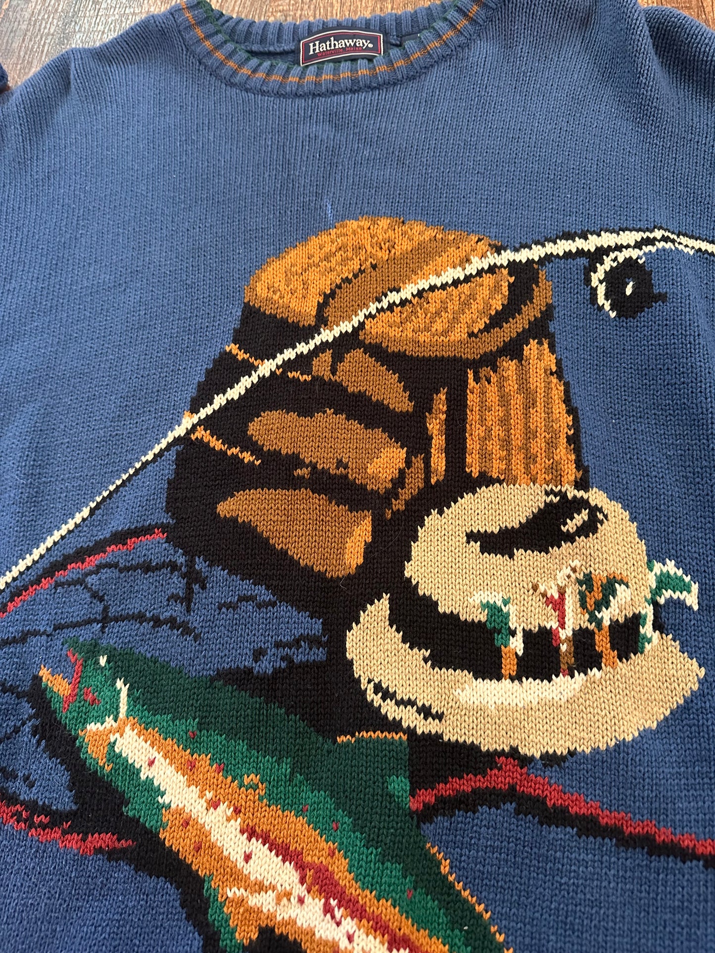 VTG Hathaway Intarsia Sweater (XL) Fly Fishing Scene