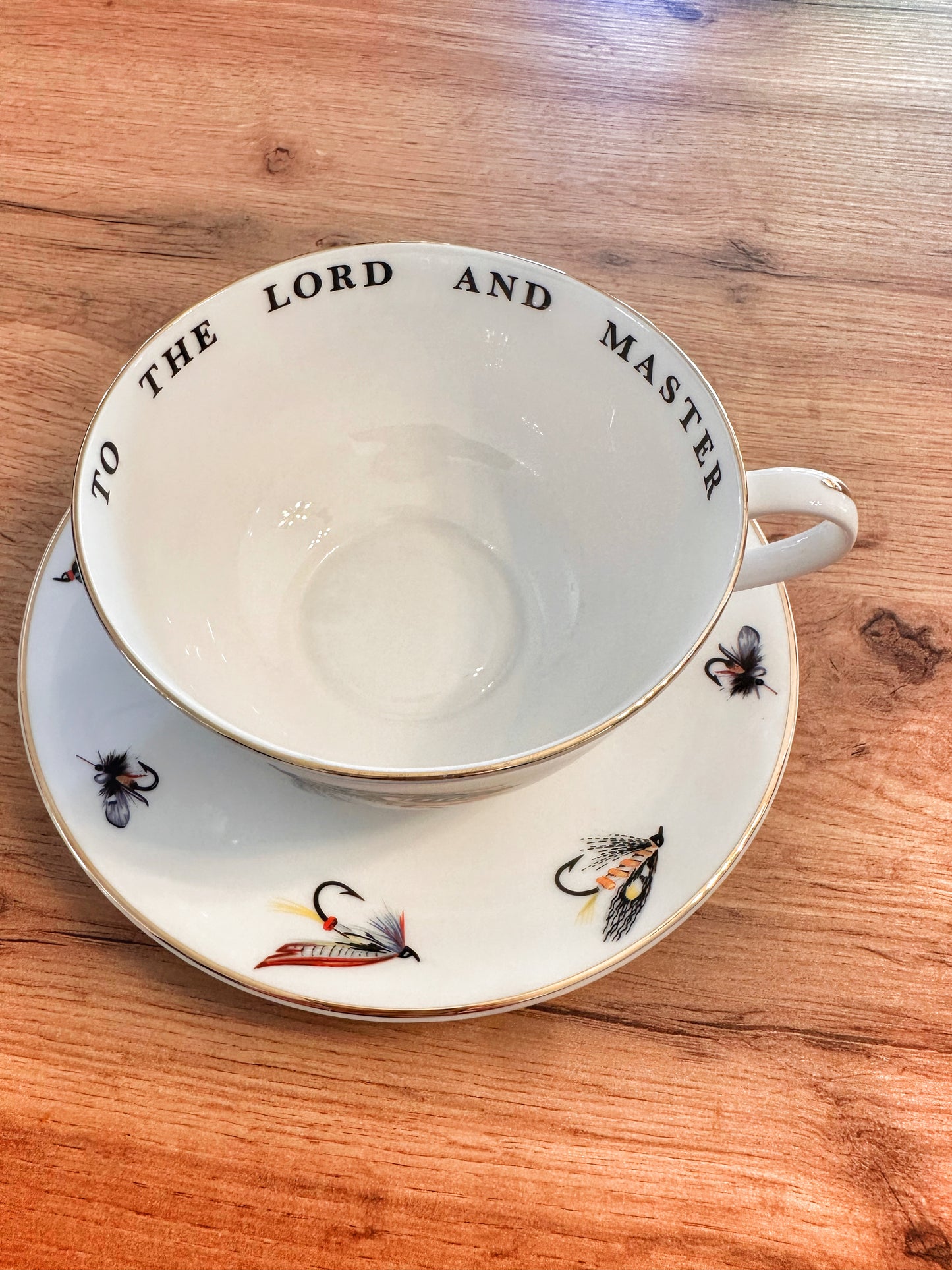 Rare 1980s Eximious “To The Lord and Master” Fly Lure Tea/Coffee/Soup Cup
