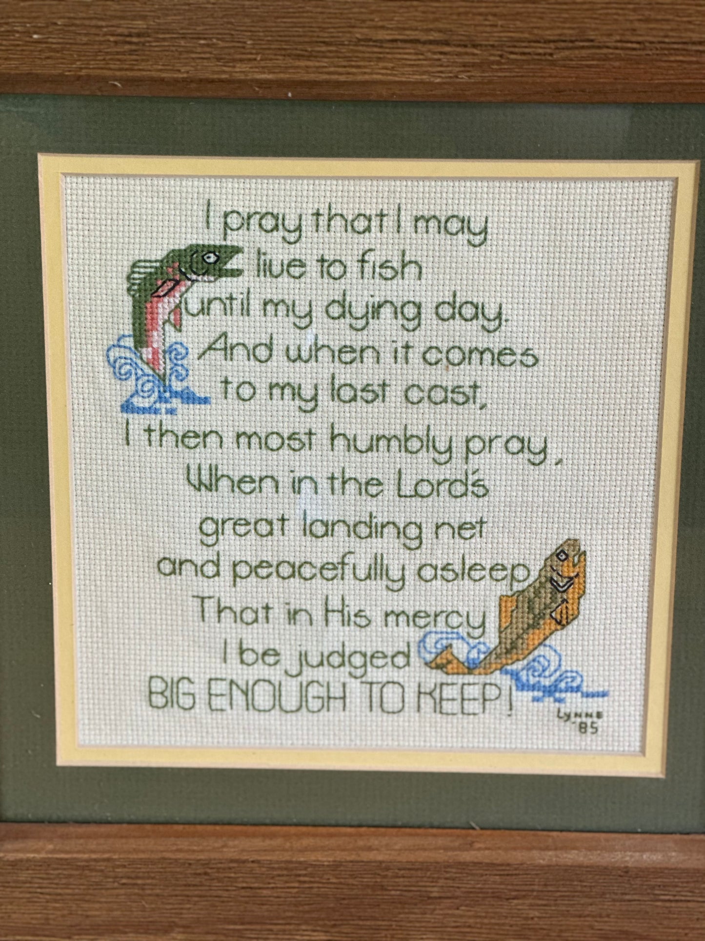 Vintage 1985 Framed Needlepoint Fisherman’s Prayer ~12”x12”