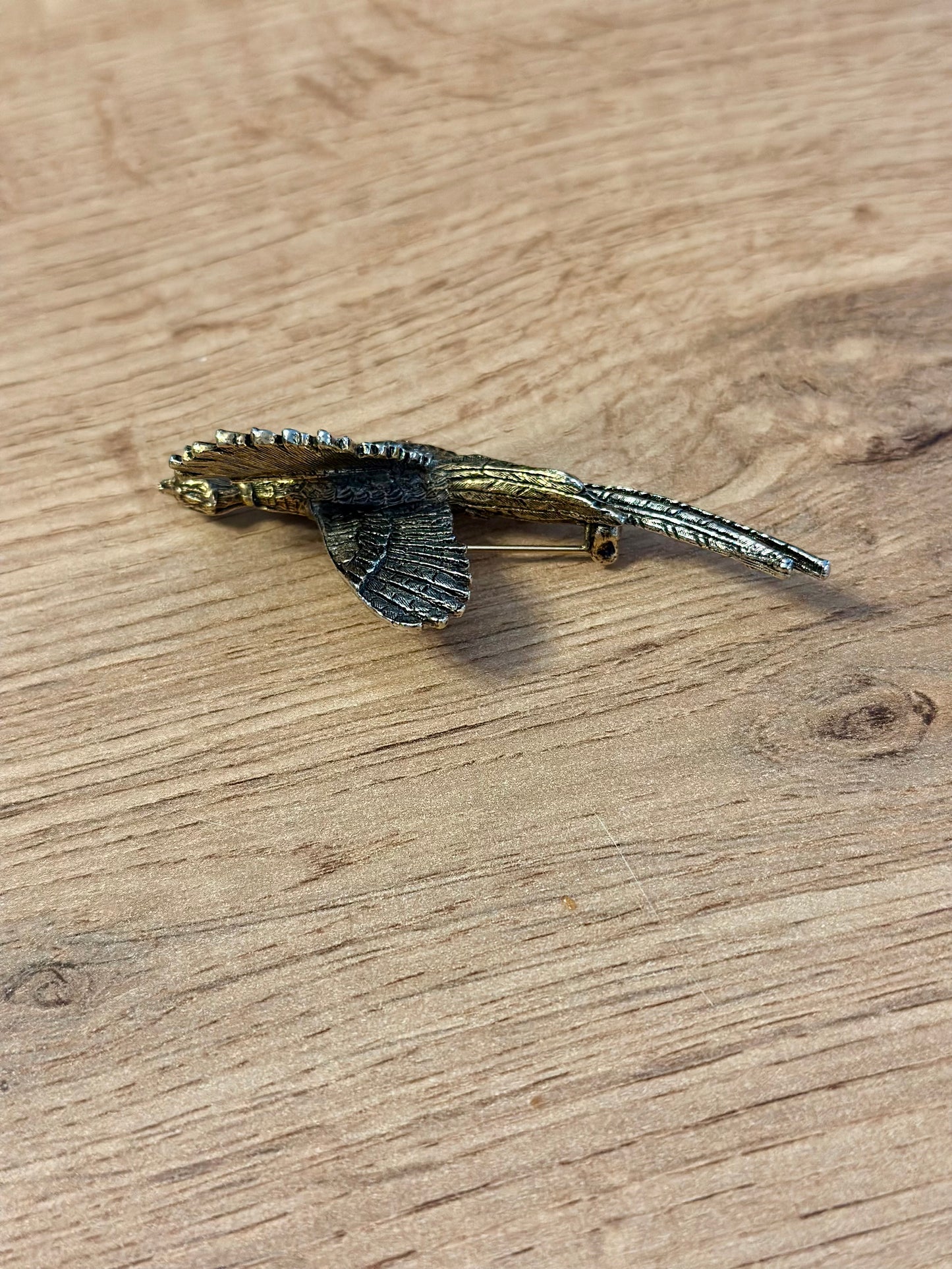 Vintage ART Pheasant Brooch Pin - Gold and Silver
