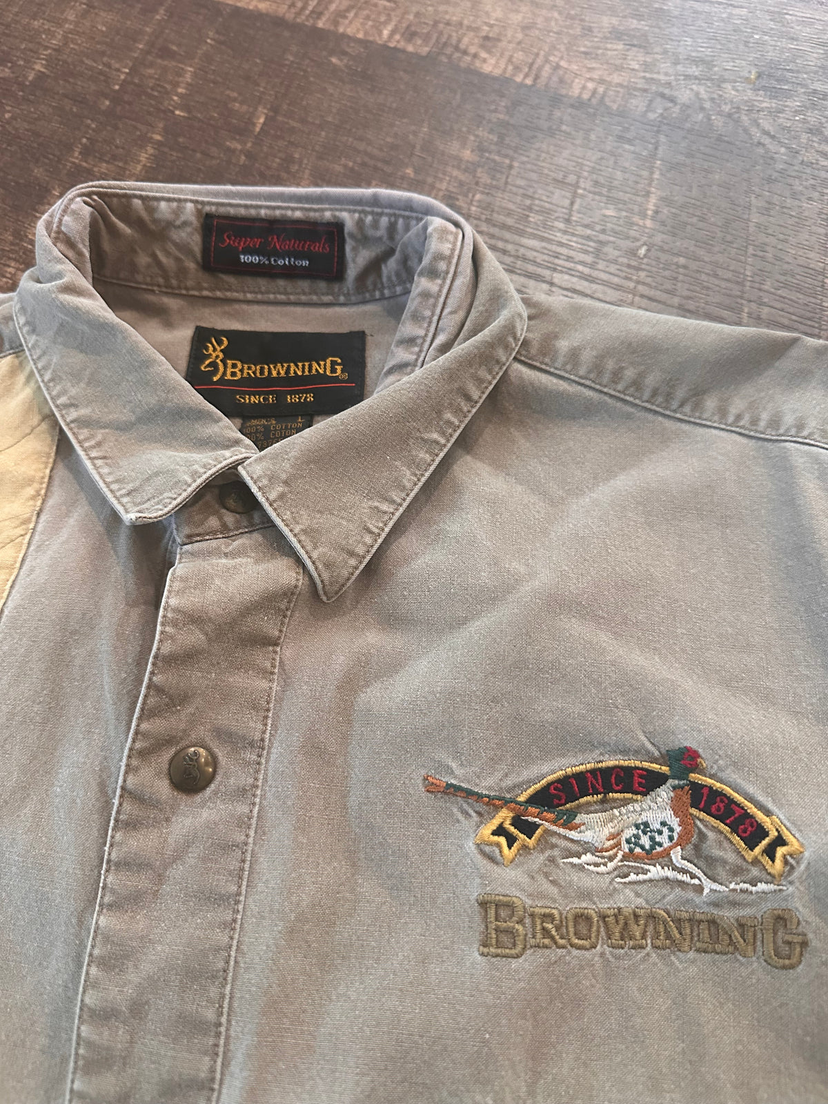Vintage Browning Shooting Shirt (L) Embroidered Pheasant