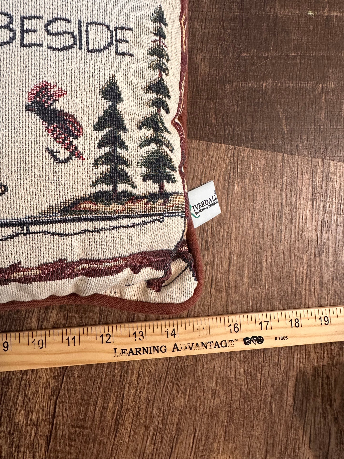 Vintage Riverside Tapestry Pillow - House Beside the Water