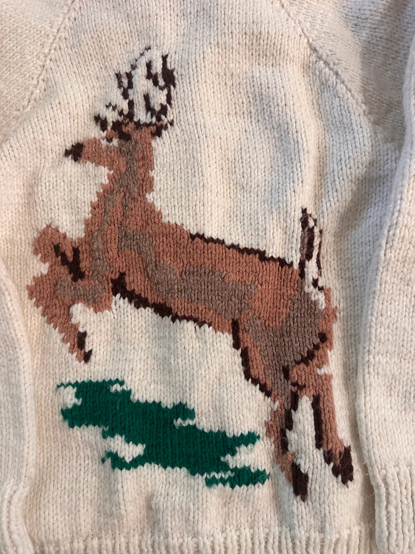 Vintage Cowichan Sweater Deer - Cream White