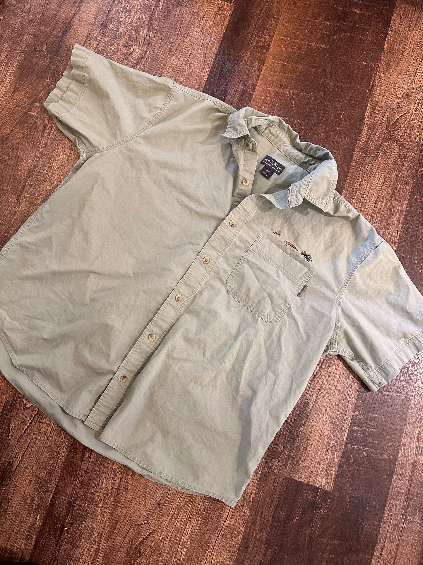 Vintage Woolrich Button Down T (XL) Embroidered Flies