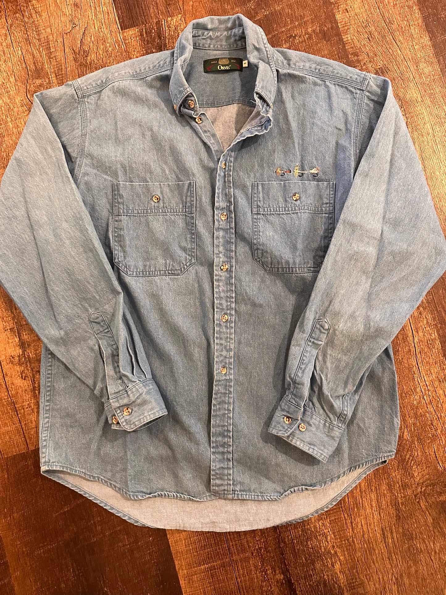 Vintage Orvis Button Down (M) Embroidered Flies