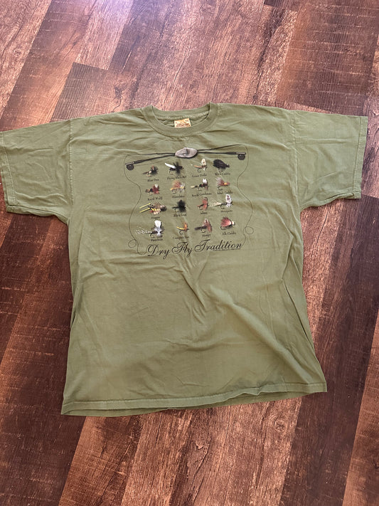 Vintage The Mountain Men’s T-Shirt (XXL) Dry Fly Traditional Lures - Green
