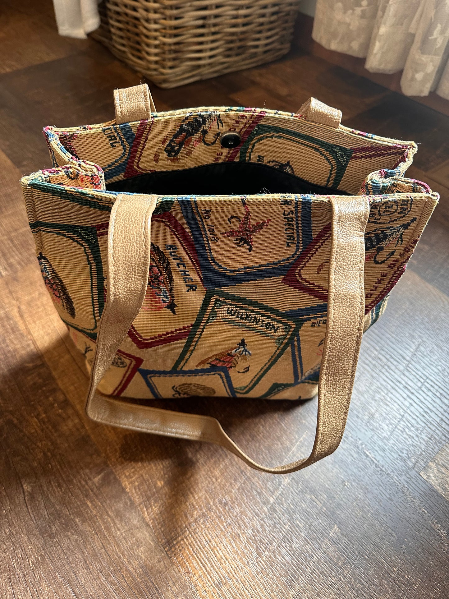 Vintage Tapestry Tote Bag Fly Lures