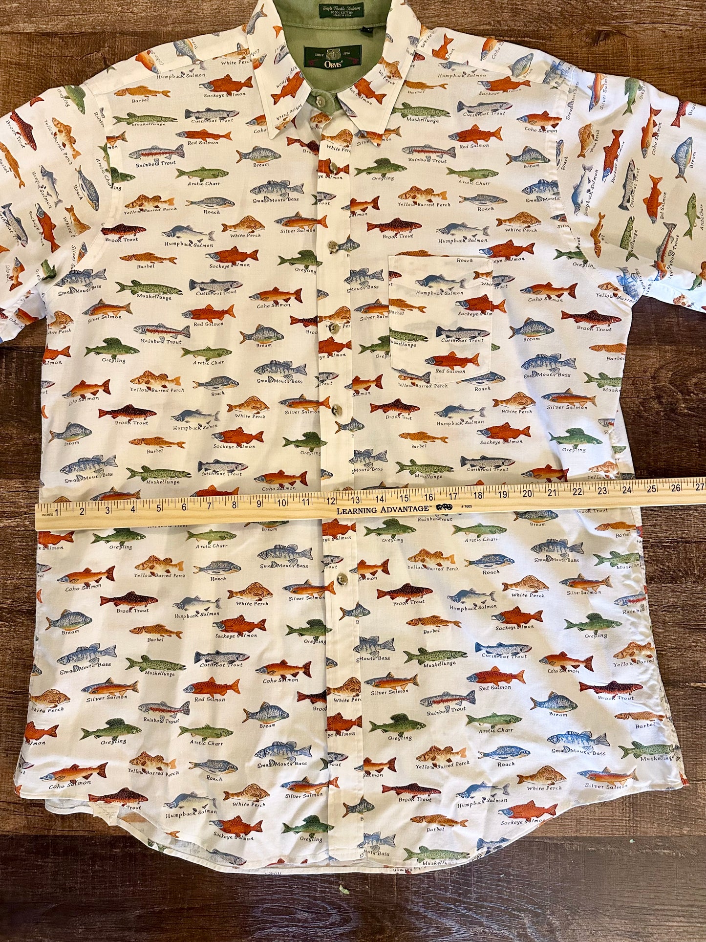 Vintage Orvis Button Down (XL) SINGLE NEEDLE Allover Fish
