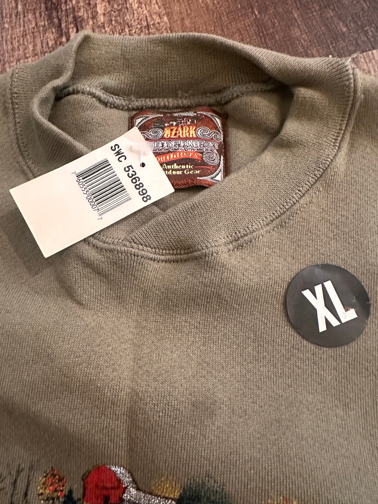 VTG Ozark Wilderness Outfitters Crewneck (XL) Embroidered Field Companion over bird dog pheasant graphic