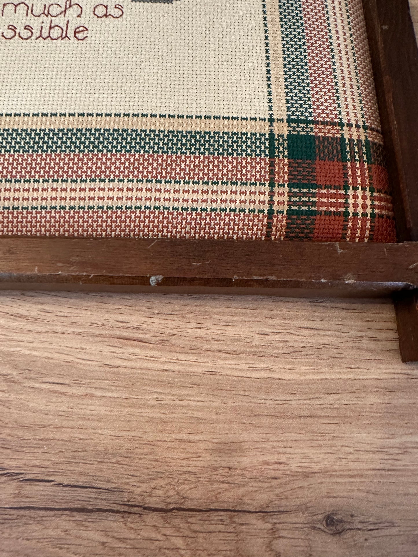 Vintage Cross Stitch Plaid Padded Cross Frame - “A Hunting I Will Go”