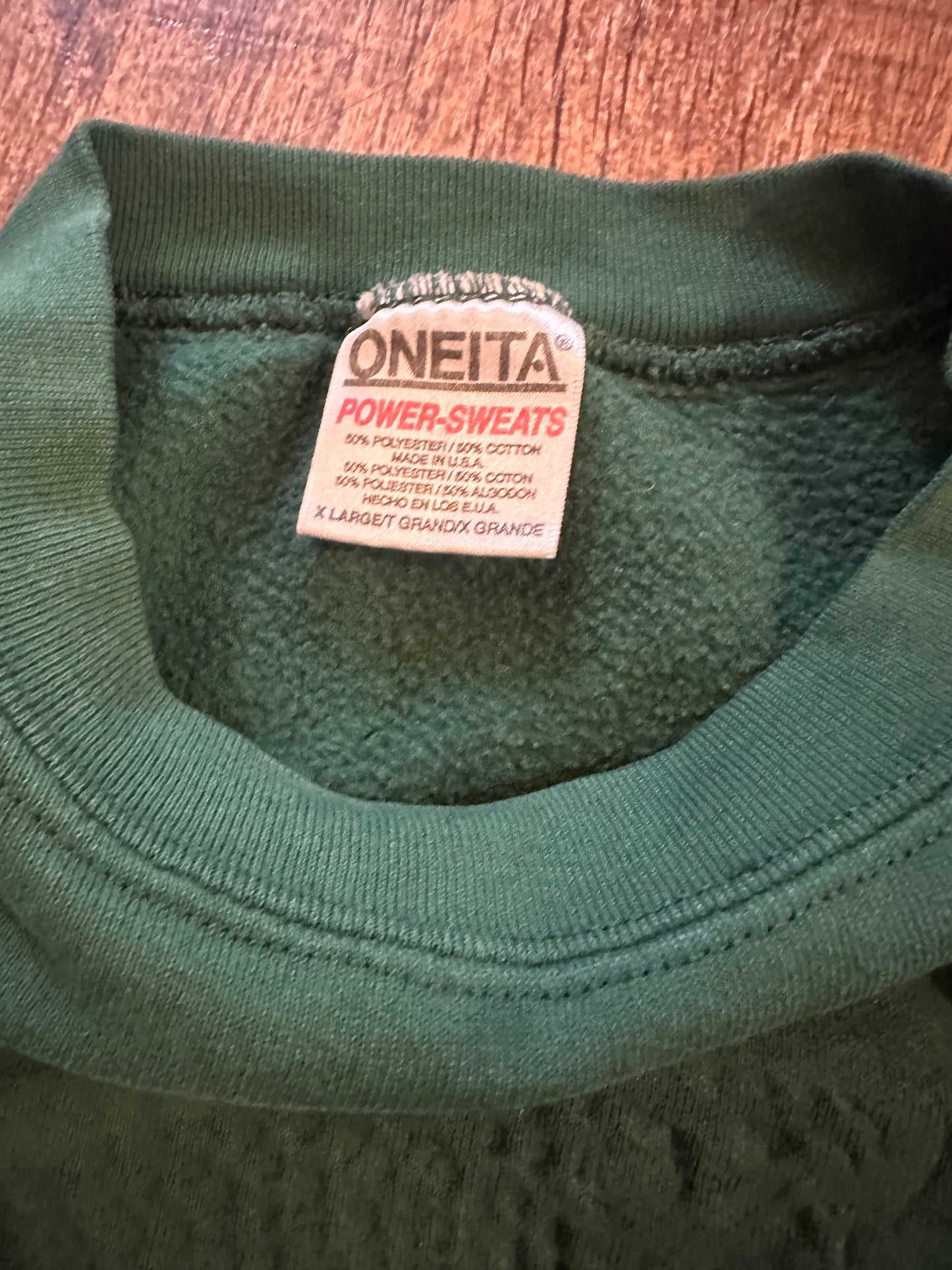 Vintage Oneita Crewneck (XL) Pressed Trout Embroidered Fly - Green