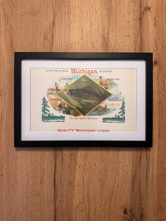 Vintage Cigar Box Label - Late 1800s/Early 1900s Featuring Michigan Outdoors