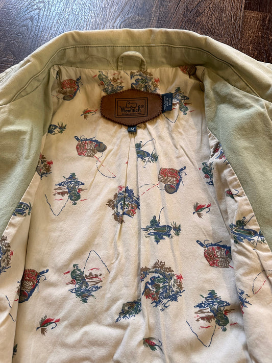 Vintage Woolrich Chore Coat (M) Fly Fishing Lining - Cream with Green Lining