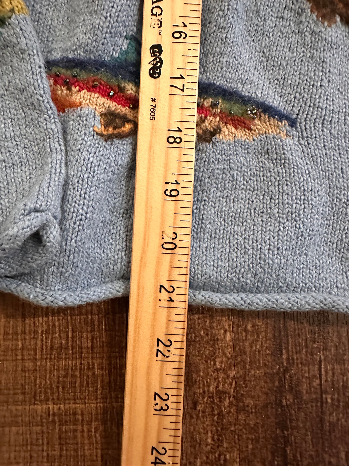 Rare Vintage Northern Isles Knit Beaded Trout Sweater (M) Blue