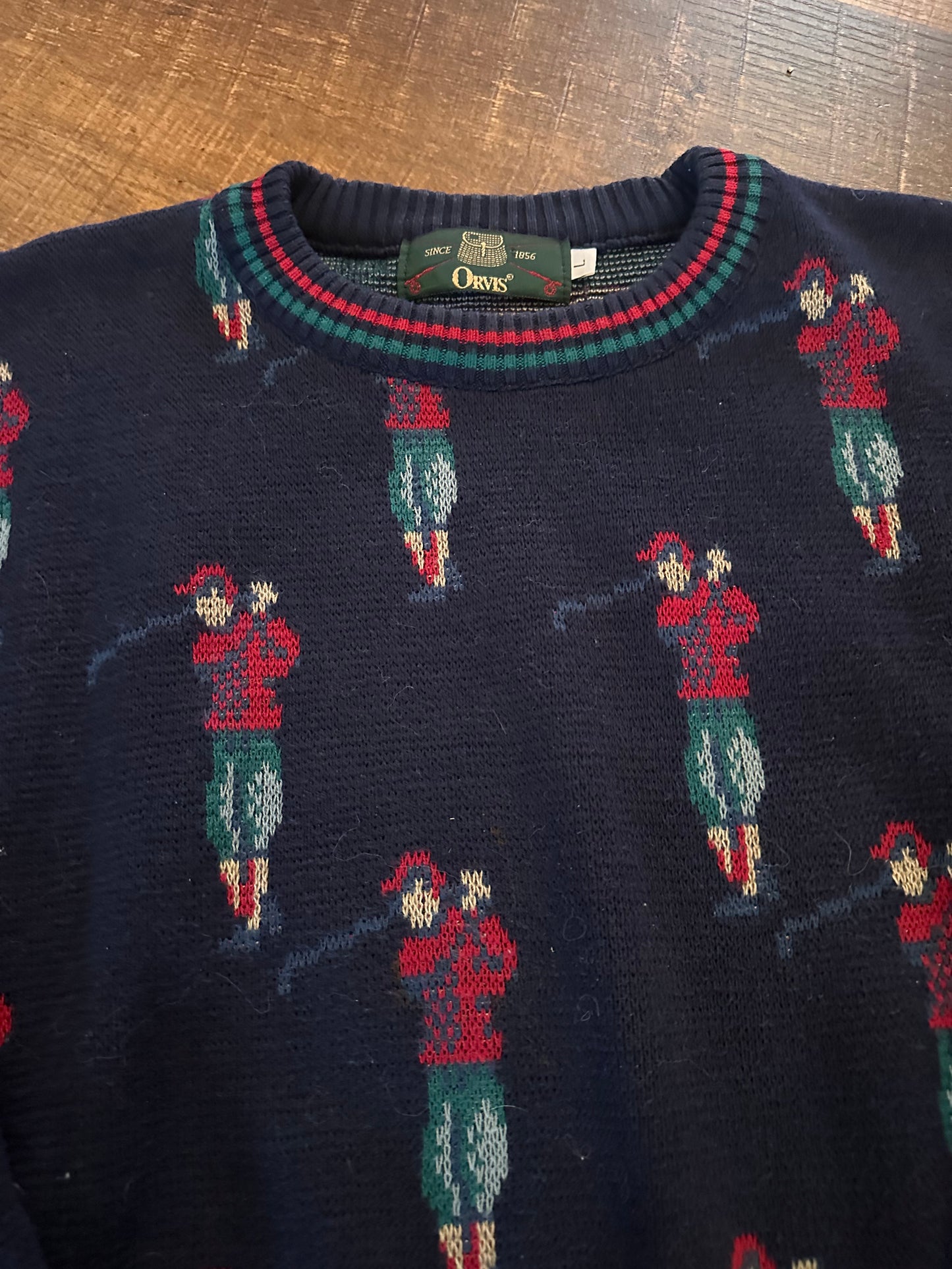 Vintage Orvis Knit Sweater (L) Golfer Motif - Navy