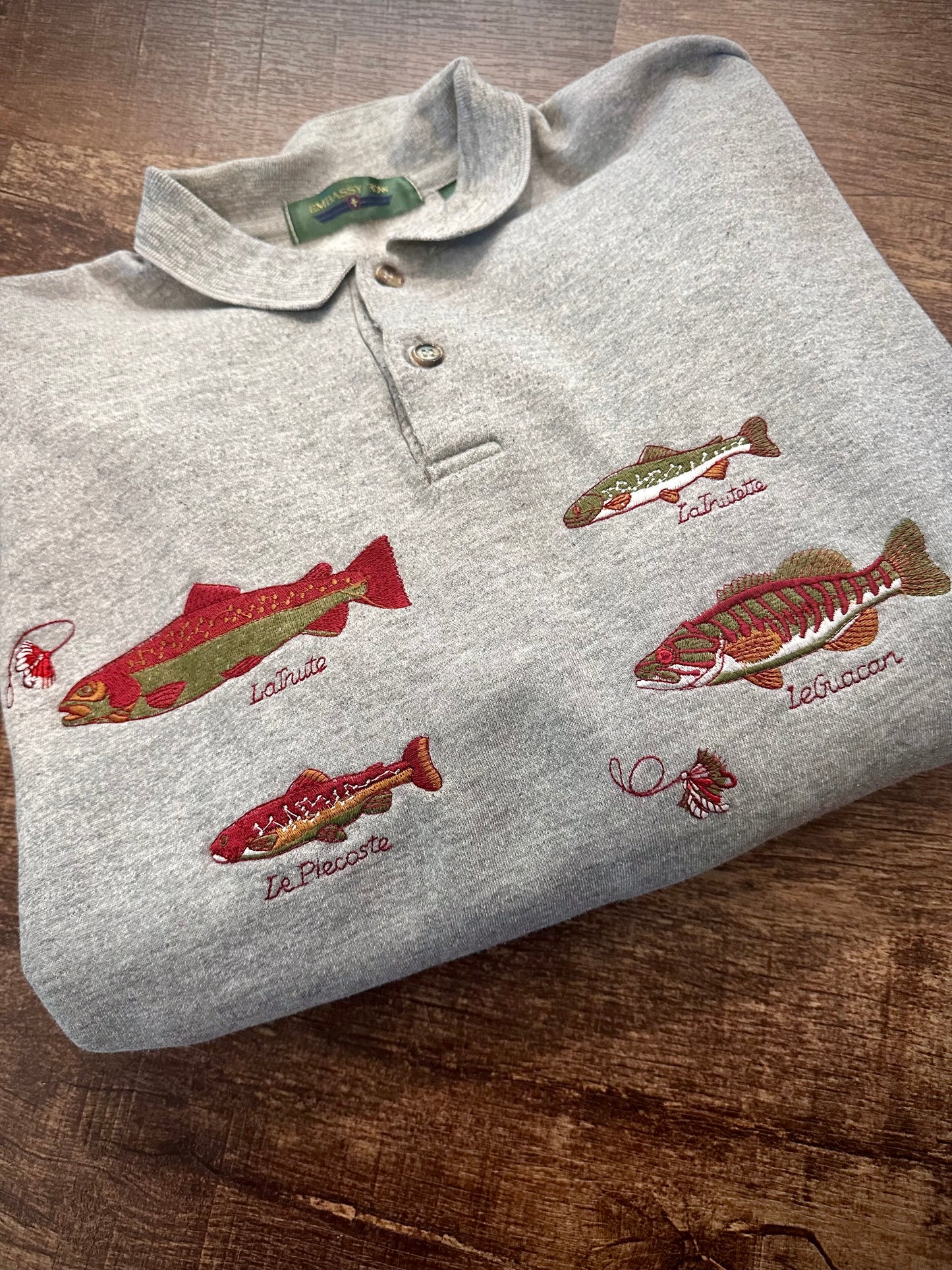 Vintage Embassy Row Polo Sweatshirt (L) Embroidered Fly Fishing French