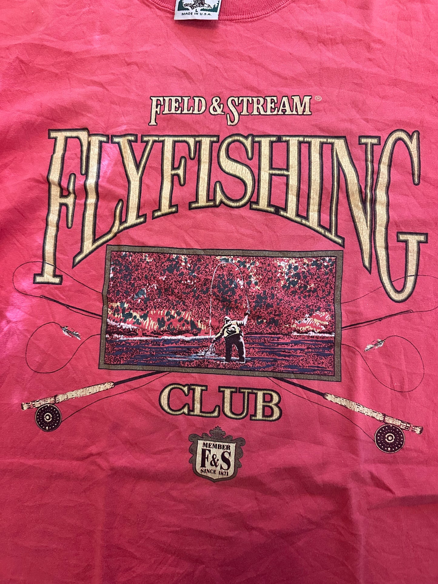 Vintage Field & Stream Tshirt (L) Fly Fishing Club - Red